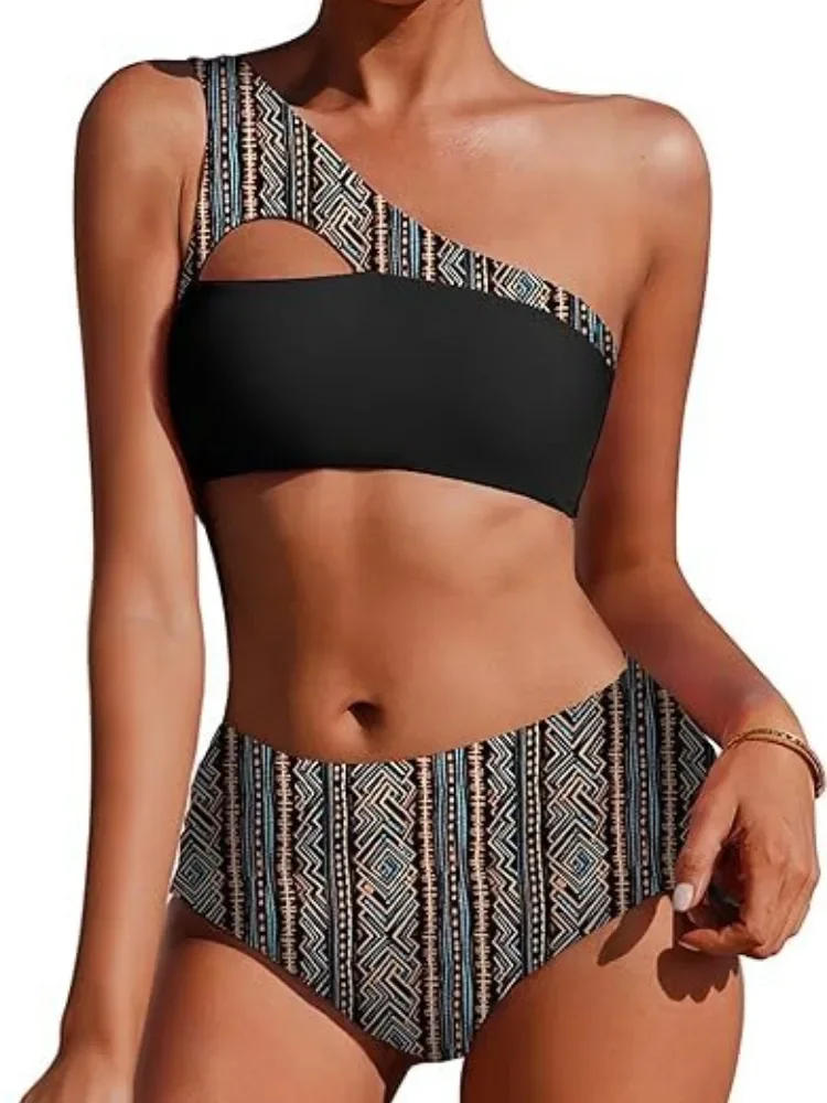 

2024, сексуальный бразильский купальник-бикини, женский комплект бикини с высокой талией, женский купальник с леопардовым принтом на одно плечо, бикини, купальный костюм