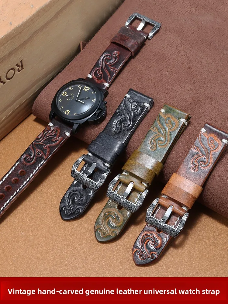 Vintage Handmade Cowhide Strap for Panerai PAM111 441 Hamilton Genuine Leather Strap Men 24mm22mm