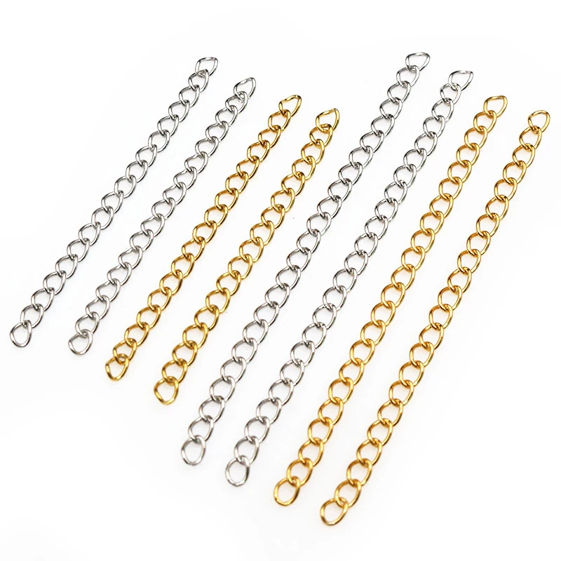 50pcs 4x3mm 50/70mm Length Stainless steel Bulk Necklace Extension Chain Tail Extender Bracelet Chains Jewelry Making Findings