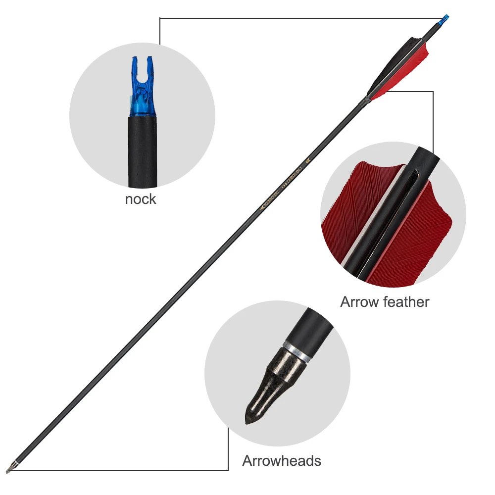 6/12pcs Bow Arrows  Archery Arrow 4 inch Feather Carbon Arrow 31.5inch ID 6.2mm for  Shooting Sport Detachable Arrow