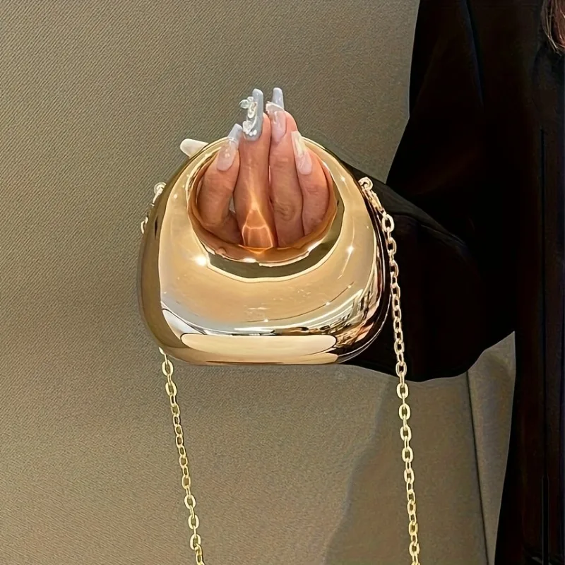 Ladies' Coin Purse, Small Shiny Handbag with Detachable Shoulder Strap, Crescent Shaped, Suitable for Parties and Daily Use