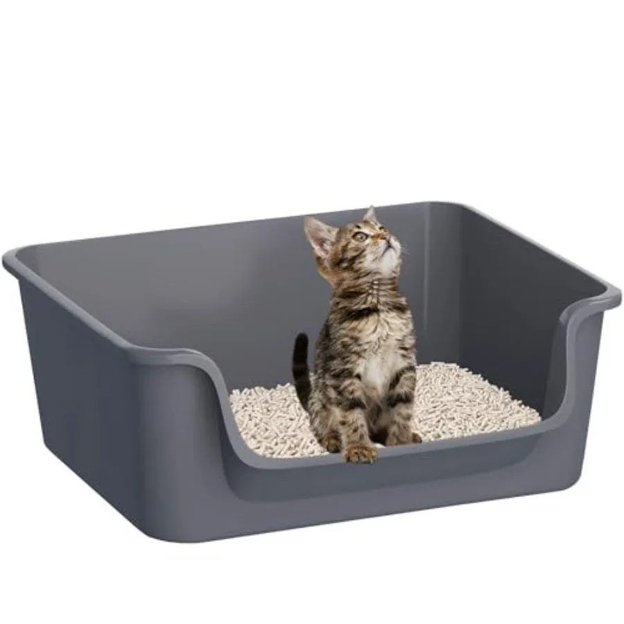 

Open-Top Large High Sides Cat Litter Box with Low Entrance, Suitable for Small and Elderly Cats, Anti-Splash, 19.8" x15.6"x7.3"