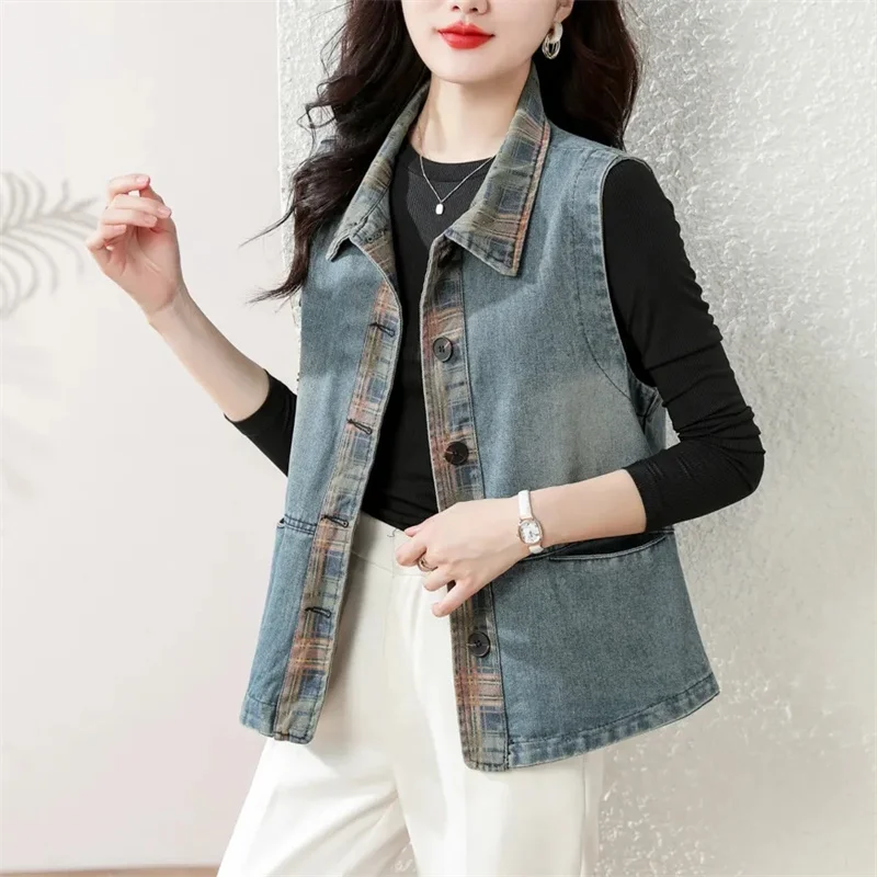 

Fashion Denim Vest Jacket Women's New 2025 Spring Summer Loose Cowboy Sleeveless Coat Tank Top Female Joker Waistcoat Overwear