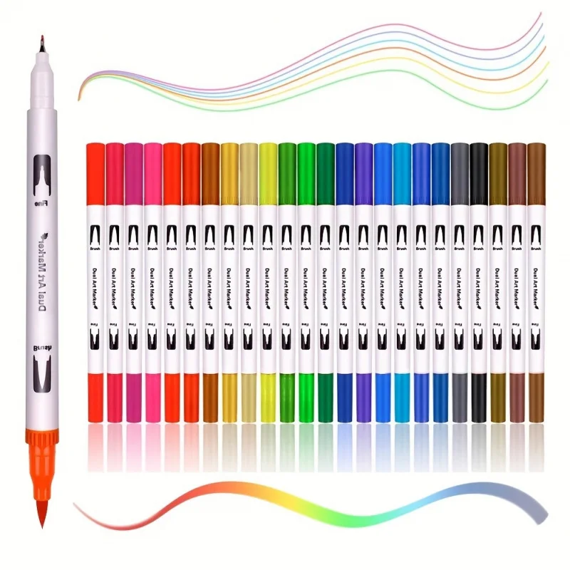 

12-120Color Dual-Tip Art Markers: Brush & Fine Point Pens for Watercolor Drawing, Painting, Coloring Manga Art Artist Supplies