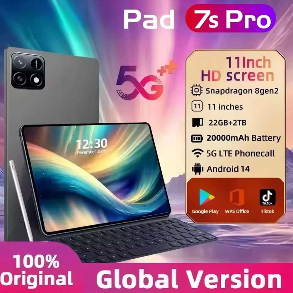 

Pad 7s Pro планшеты оригинальный Android 14 Tab 5G Dual SIM 22 ГБ + 2 ТБ глобальная версия 20000 мАч детский планшетный ПК с клавиатурой