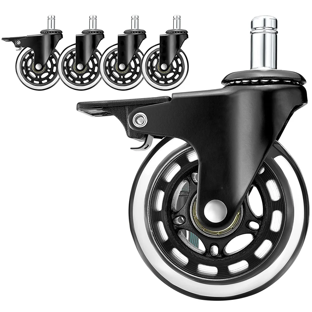 5Pcs Office Chair Wheels 11 mm Premium Hard Floor Wheels for Gaming and Office Chairs Chair Castors with Brake Function