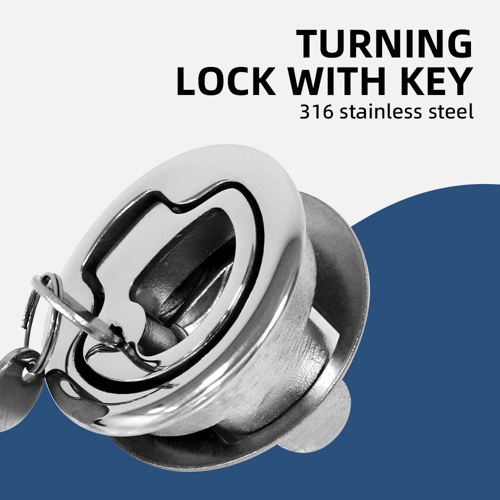 

AndyMarine Boat Door Lock Universal Locking Flush Pull 316 Stainless Steel 2in Round with Key For RV Yacht