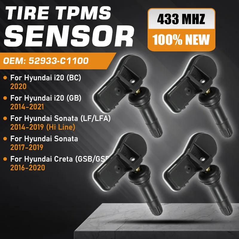 

Tire Pressure Sensor TPMS For Hyundai i20 GB 2014-2021 Hyundai Sonata LF 2014-2019 Hyundai Creta 2016-2020 52933-C1100 433 MHz