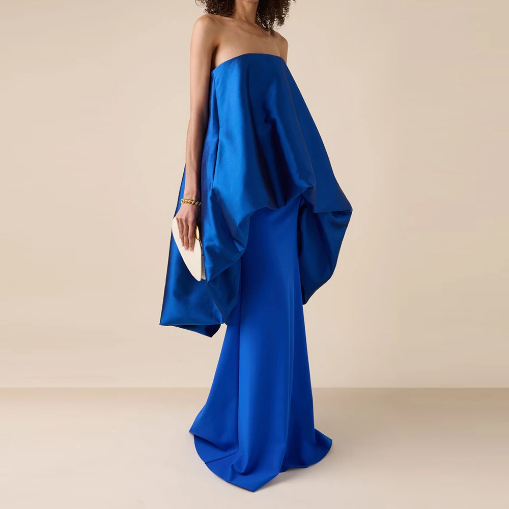 Fashion Blue Women's Prom Dress Strapless Stylish Long Mermaid Evening Dresses Floor Length Cocktail Evening Party Dresses image 2