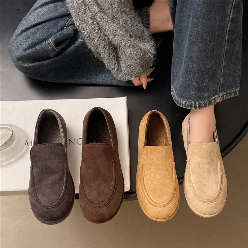 Women Fur Loafers Shoes Flats Warm Cotton Shoes Winter Casual Woman Boots 2026 Trend Sneaker Sport Walking Comfort Zapatos Mujer