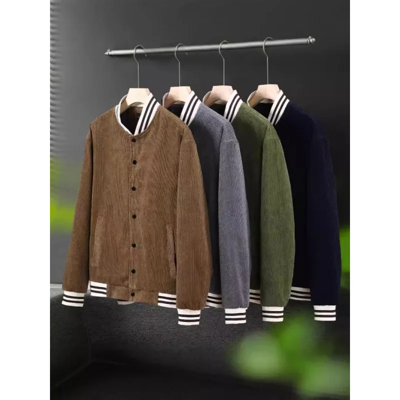 

Мужская вельветовая куртка свободного кроя, осень 2024, модная универсальная бейсбольная куртка для пар, хлопковое пальто с длинными рукавами