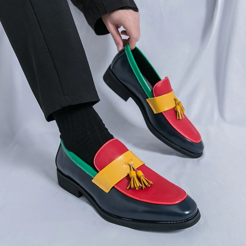

Высококачественные модные повседневные кожаные лоферы с цветными блоками и кисточками, мужская деловая повседневная обувь, удобная мужская обувь с ручным шитьем