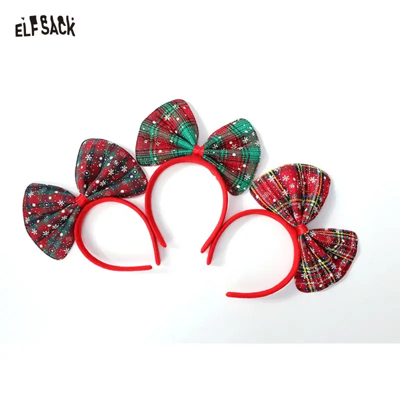 

ELFSACK 2025, зимние новые поступления, милая рождественская повязка на голову в клетку с бантом для женщин