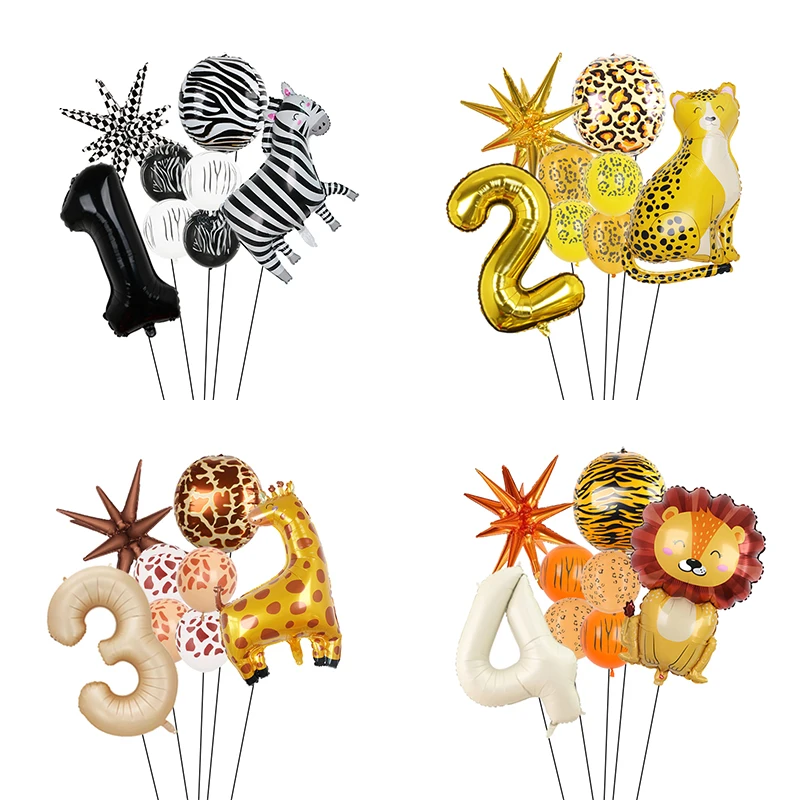 1Set Jungle Wildlife Aluminiumfolie Ballon Set für Geburtstagsfeier, Babyparty, Tierthema Dschungel Jagd Party Dekoration