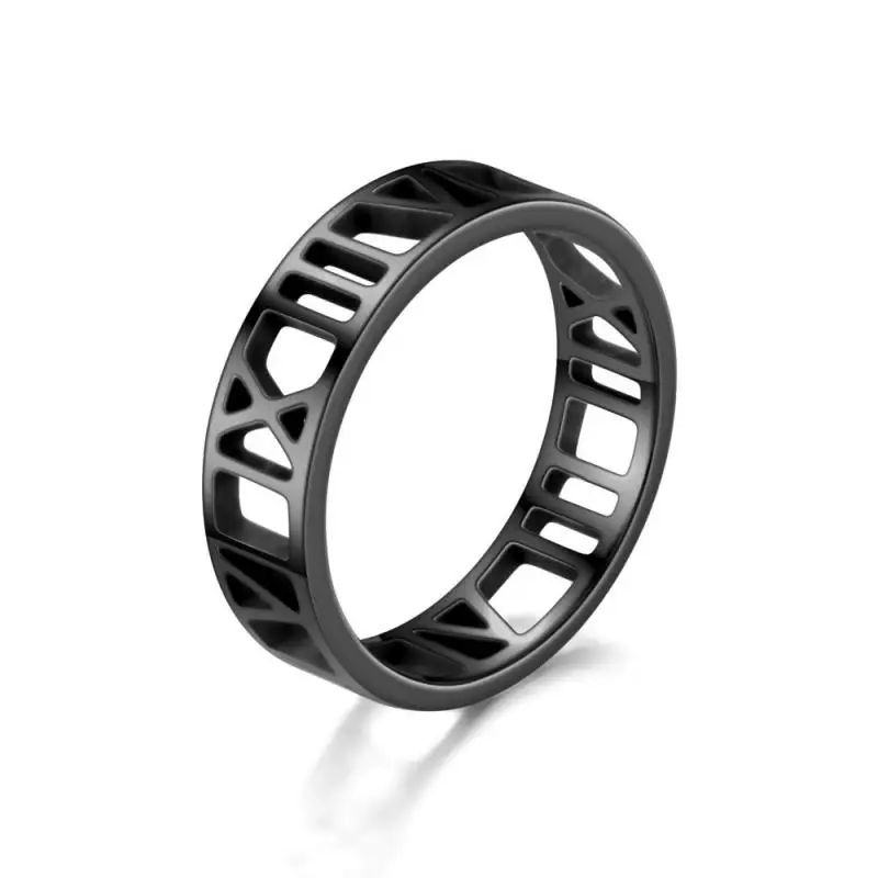 Vintage Punk Romeinse Cijfers Mannen Ringen 6Mm Eenvoudige Rvs Vinger Ringen Punk Gothic Trouwringen Titanium Paar Ring