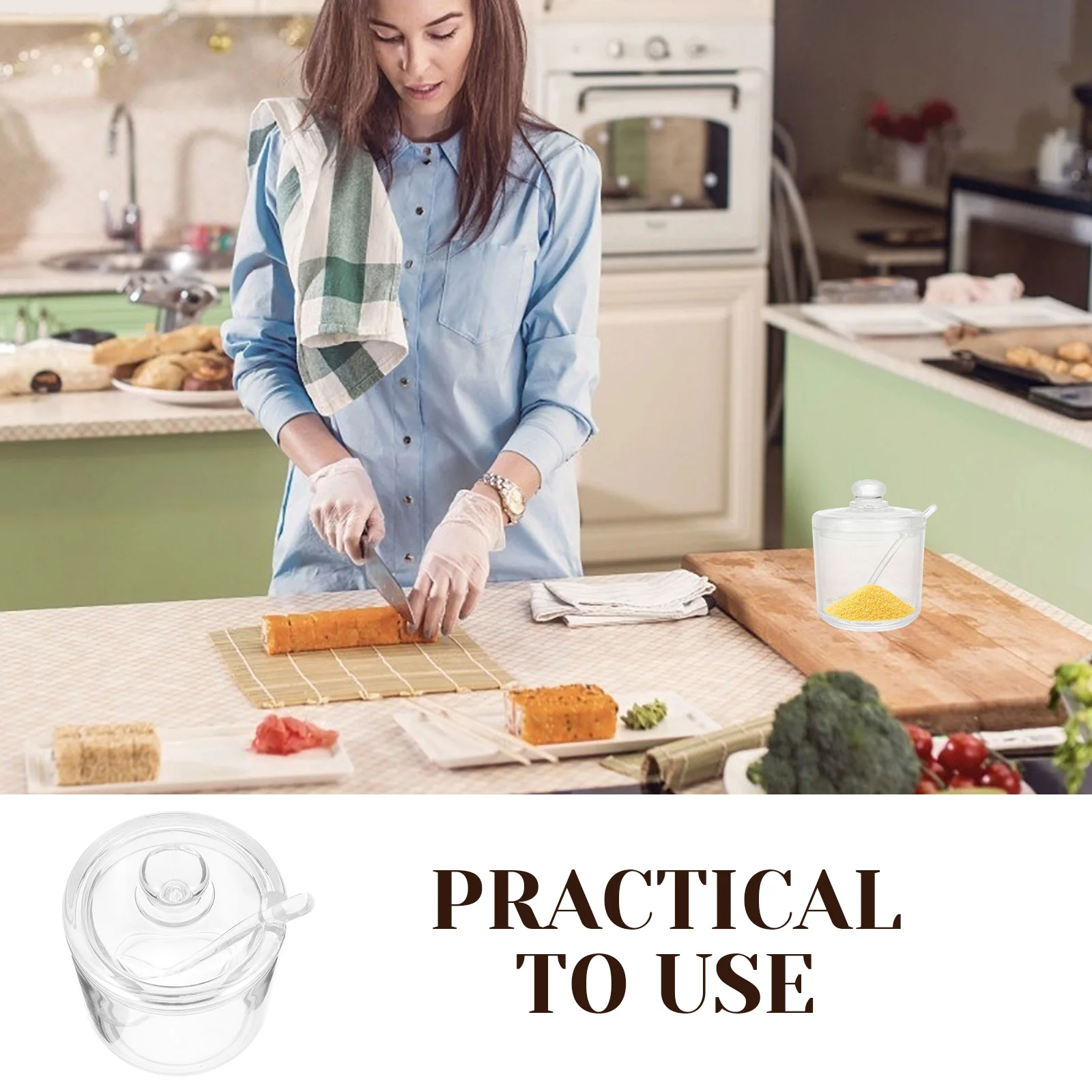 

1 set 1 Set Acrylic Transparent Sugar Bowl Seasoning Pot Container Kitchen Dining Room Home Use Spice Jar Salt Sugar Canister