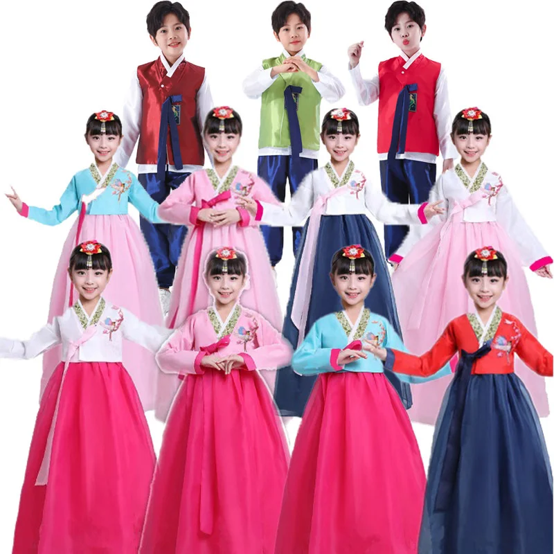 Children\'s Hanbok Girls Boy Korean Dance Costume Ethnic Minority Performance Costume Men women Hanbok national costume kid dress