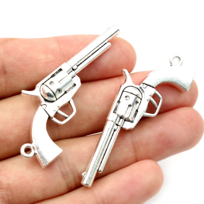 3pcs/lot 50x22mm Bronze Antique Silver Plated Gun Handmade Charms Pendant DIY Jewelry Making Findings for bracelet necklace