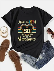 2024 New Made In 1974 50 Years Of Being Awesome 50th Birthday T-Shirt Printed T-shirt Casual Comfortable Round Neck Women's Top