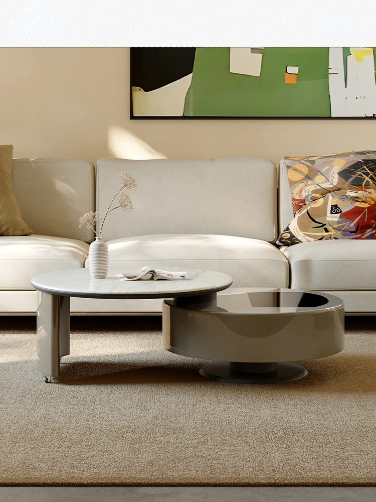 

Supercrystalline stone circular combination coffee table small unit, modern and minimalist