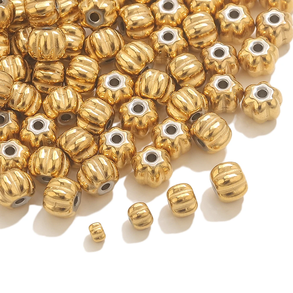 20pcs Gold Plated Stainless Steel Pumpkin Spacer Beads For Jewelry Making DIY Necklace Bracelet Jewelry Loose Beads Separators