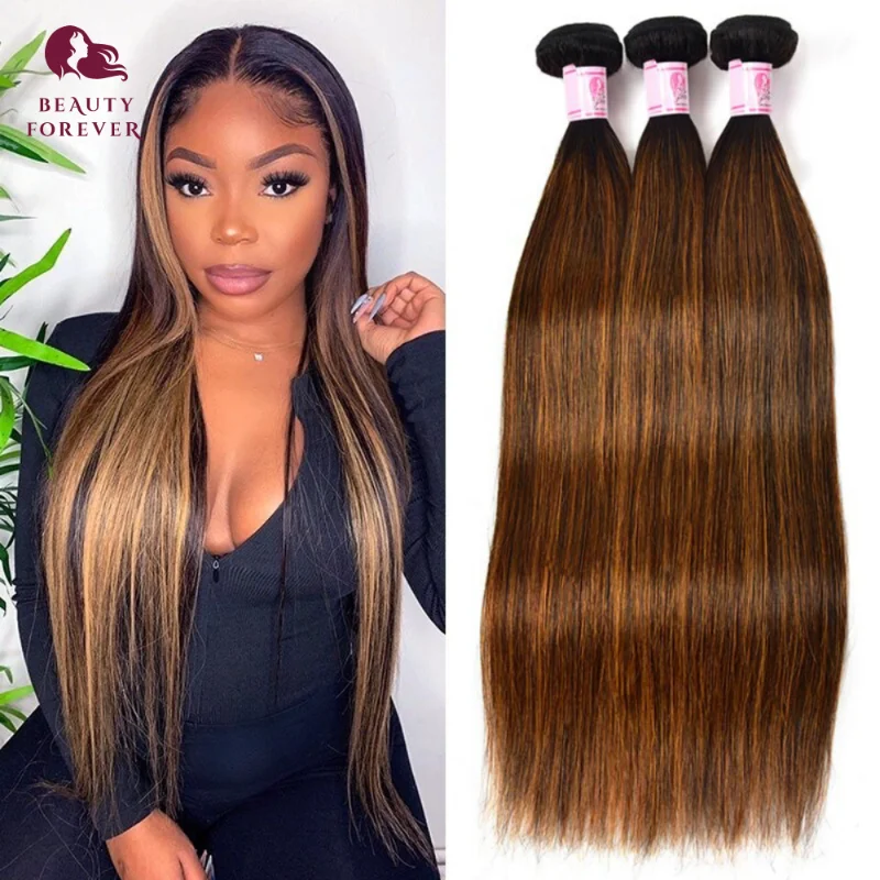 Beauty Forever Grade 12A Highlight Brown Straight Human Hair Bundles #FB30 Balayage Brown Colored Human Hair Weft 1 3 4 PCS