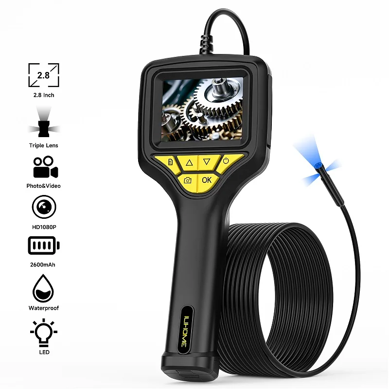 Endoscope 2.8'' IPS Screen Single Dual Triple Lens Autofocus Camera Waterproof Video Car Inspection Borescope Detachable Battery