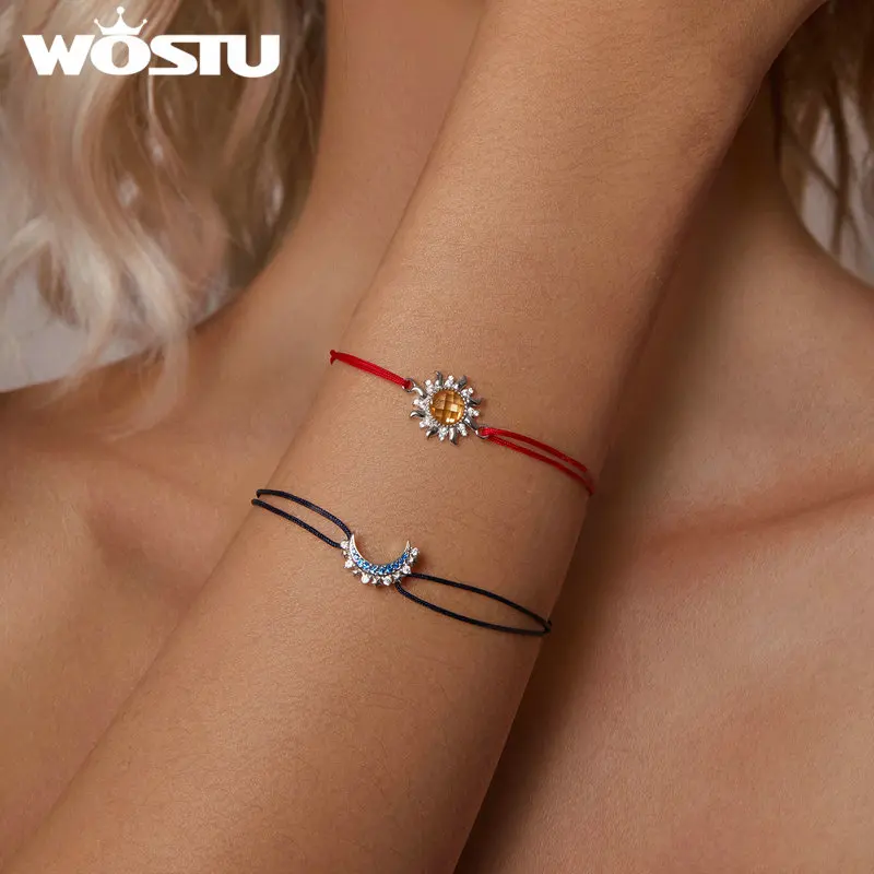 WOSTU 925 Sterling Silver The Sun and Moon Couples Bracelet For Couple Daily Party Dating Gift Ideal Fine Jewelry