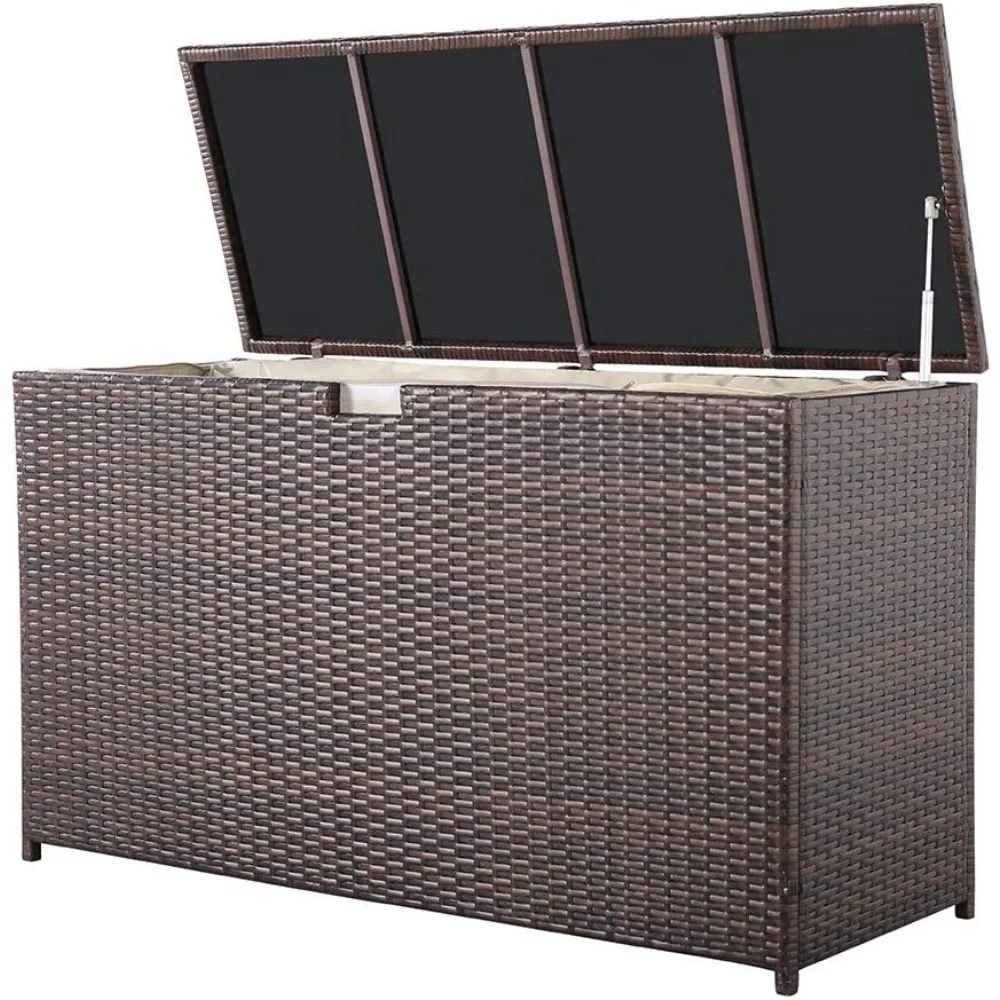 

Wicker Outdoor Patio Storage Box Waterproof, 120 Gallon Large Deck Box Rattan Storage Bin for Cushions, Garden Tools, Pool, Bro