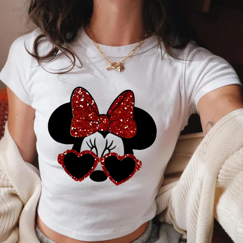 

Coquette Bow Minnie Design T Shirt Women Sexy Fashion Casual Tops Cartoon Character Graphic Tee Crop Top Minnie Mouse Cotton Tee