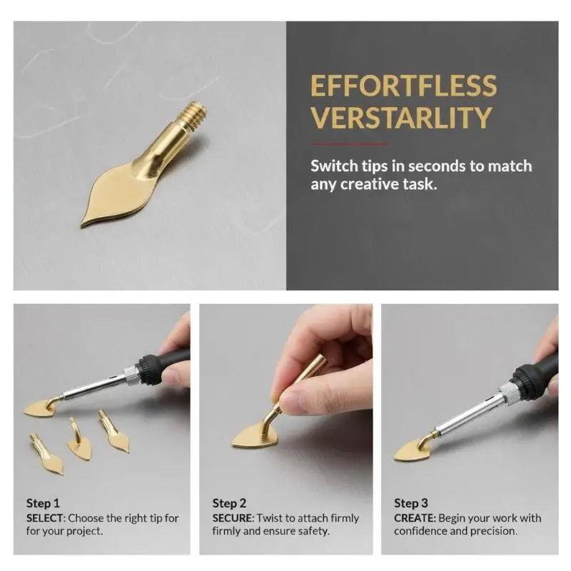 Mini Soldering Iron Heat Press Tip With Adapter, Perfect For Precision Ironing Leather Edge Sealing And Small Craft Heat Process