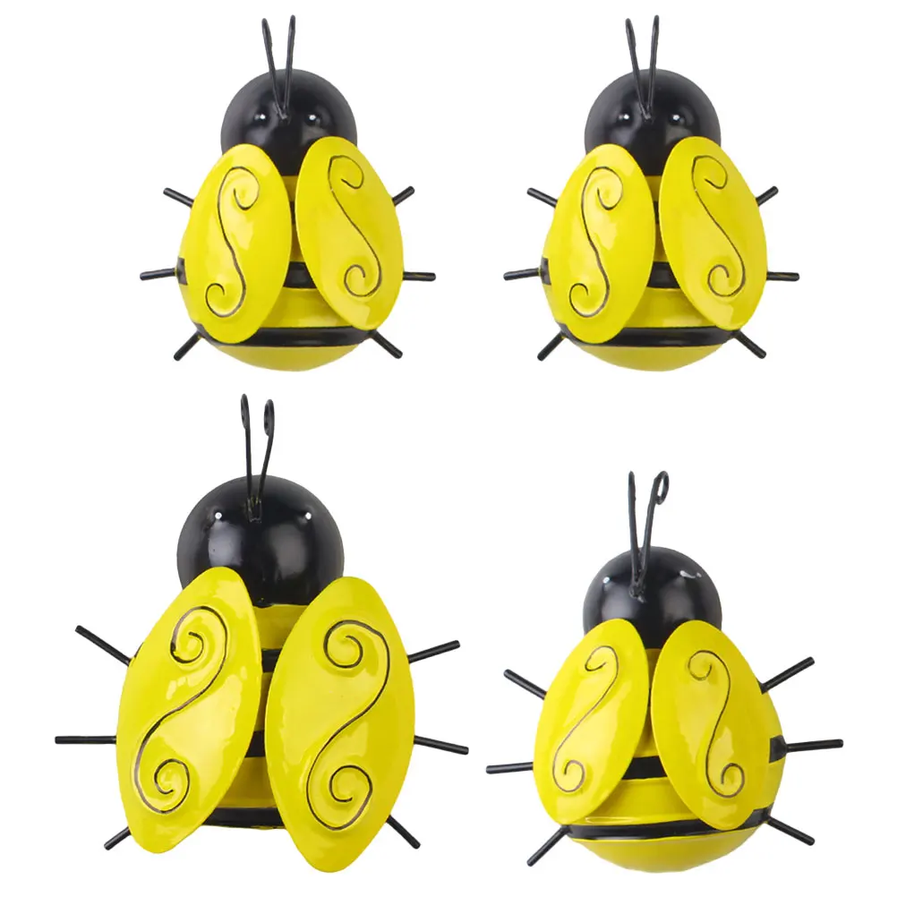 

4 Pcs Wrought Iron Decorations Metal 3D Bees Wall Art for Fence Decoration Outdoor Indoor Metal Wall Sculptures