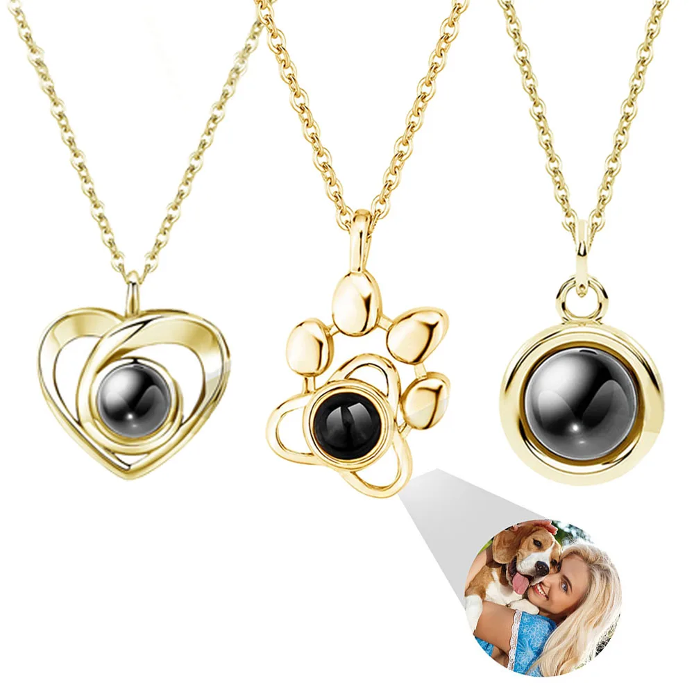 Custom Photo Projection Necklace with Photo Inside Cat Dog Paw Pendant Projection Photo Necklace with Photo Projection