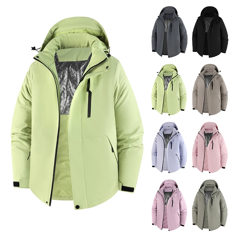Women Winter Hooded Cotton Jacket, Thermal Heat Storage Coat, Windproof Waterproof Outdoor Hiking Parka, Solid Hibiscus Purple W