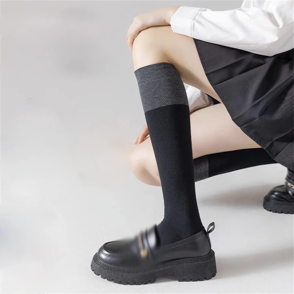 Women Spring Autumn Comfort Calf Socks Winter Japanese Stitching Color Soft Waxy JK Long-tube Anime Breathable Cotton Stockings