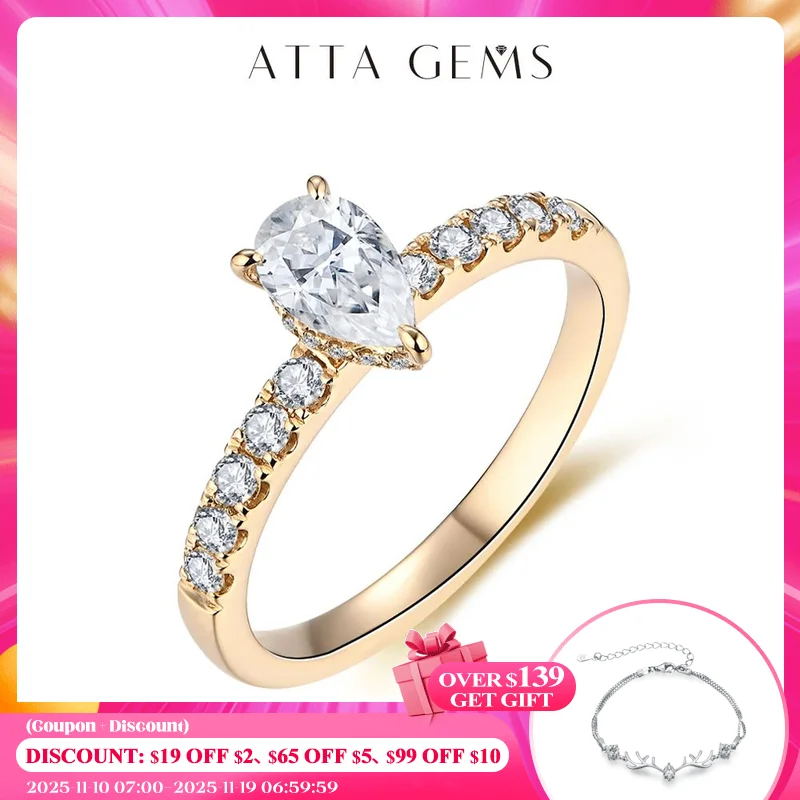 

Attagems New 5*7mm Moissanite 10k Yellow Gold Pear Shape Engagement Ring Promise Wedding Rings For Women Trends Jewelry Gift