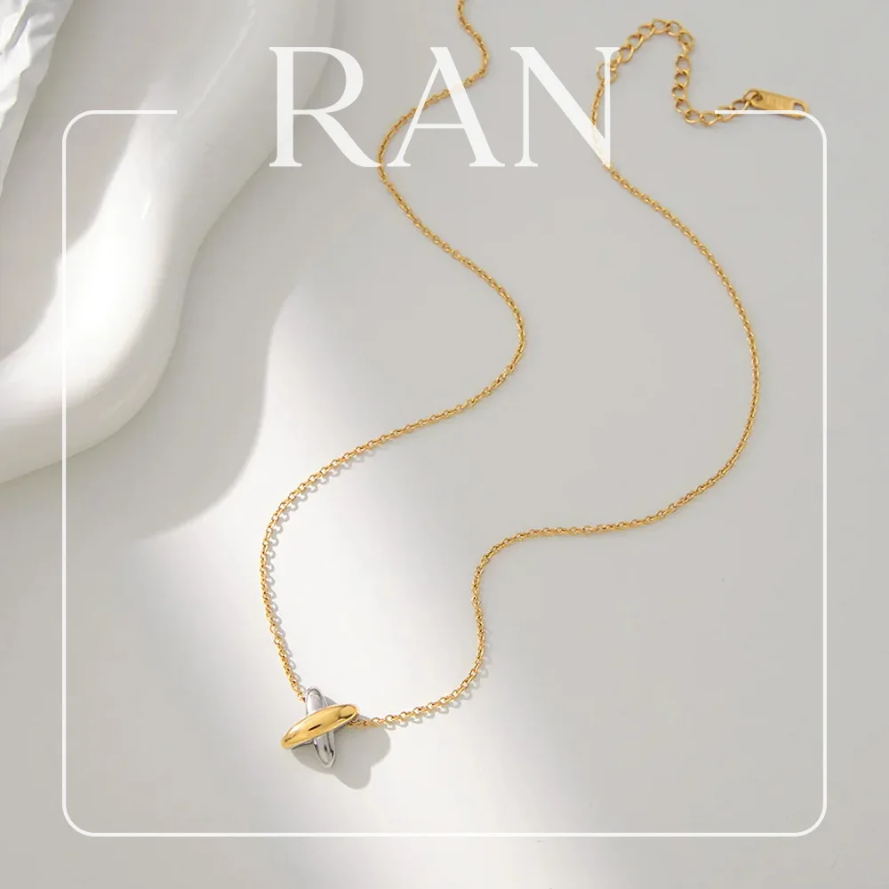 Two‑Tone Stainles Steel X-shape Pendant Necklace for Women 18K Gold Plated Thin Chain Necklaces Minimalist Daily Wear Jewelry