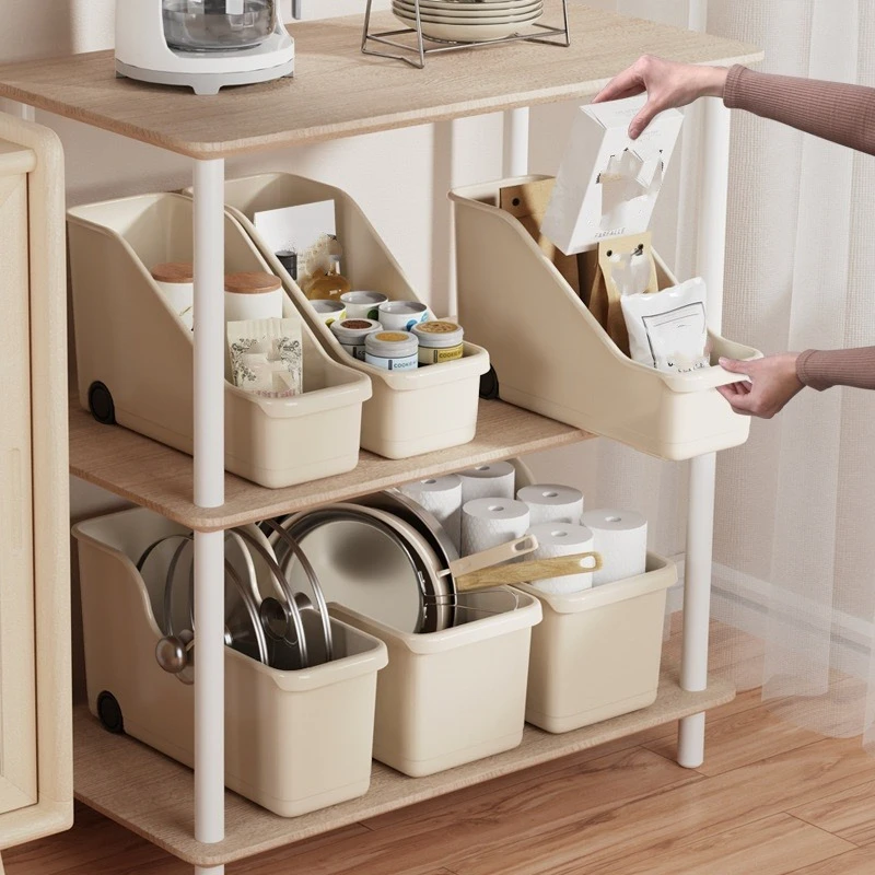 1Pc/Slanted Cabinet Storage Basket with Wheels, Deep Cabinet Pull-Out Storage Box, Kitchen Supplies Classification Storage