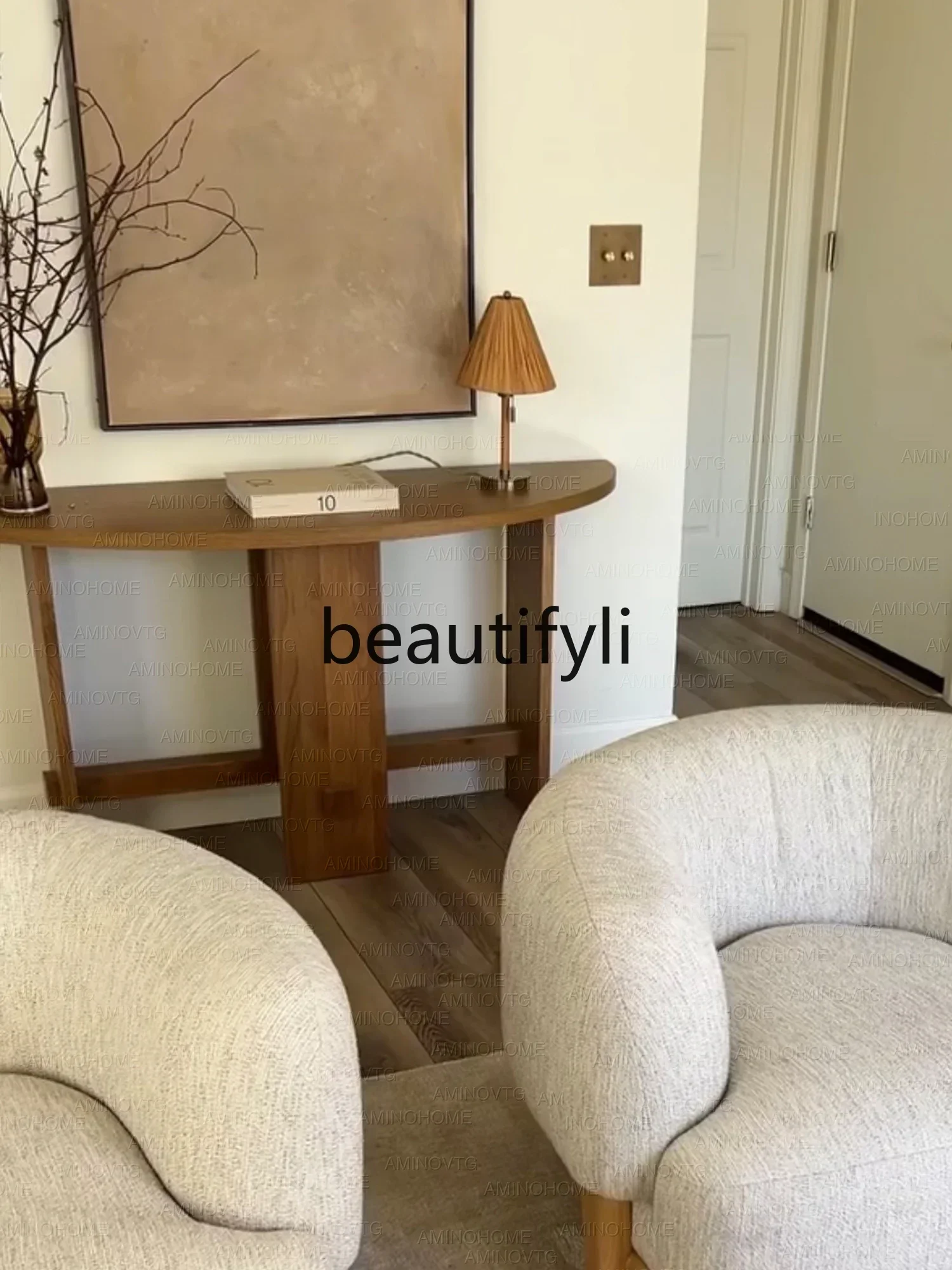 yj57 Retro solid wood entrance table Solid wood entry is opposite the entrance table Coffee tableSuper narrow semicircular decor