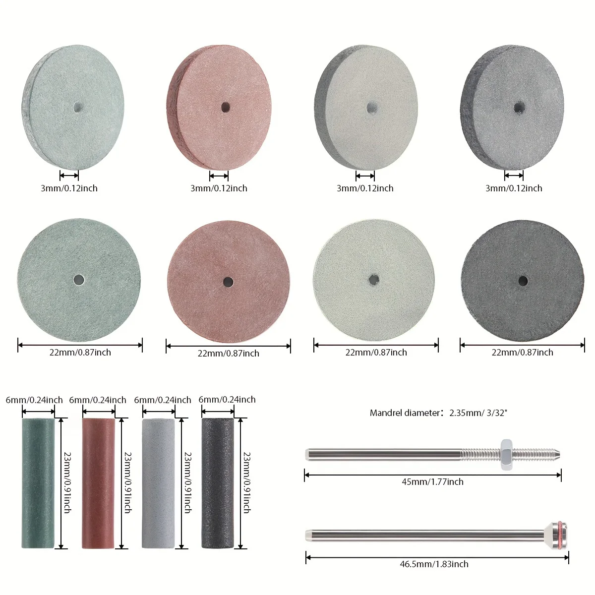45pcs/Box Dental Polishing Wheels Kit 40pcs Lab Silicone Rubber Polishing 5pc Mandrel for HP2.35mm Handpieces Lab Rotary Tool