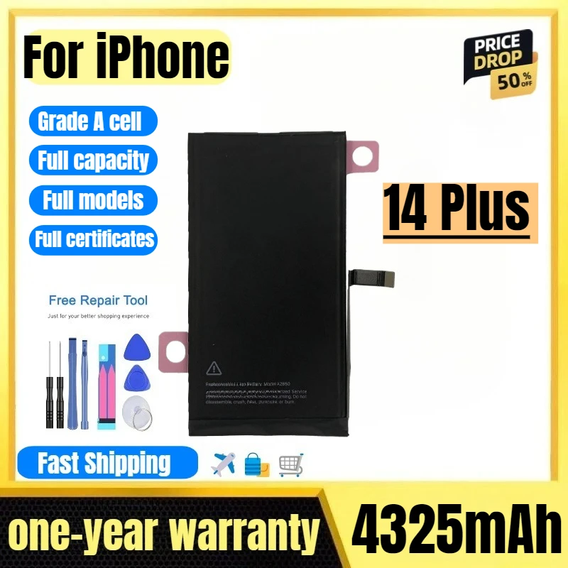 

Аккумулятор для мобильного телефона iPhone 14 Plus A2886/A2888/A2887, высококачественный, большой емкости, сменный, класс А, с инструментами для установки