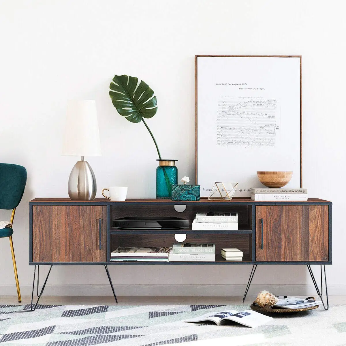 Multi-Function TV Stand Media Cabinet Metal Leg Comfortable Height Home Storage Display 60