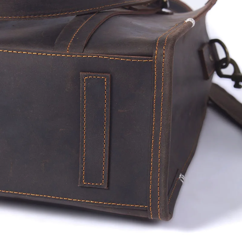 S.WORKER Vintage Echtleder Herren-Handtasche Rindsleder Aktentasche Schultertasche Handgefertigte Tragetasche 2020 NEU Crazy-Horse-Leder – Detail 13