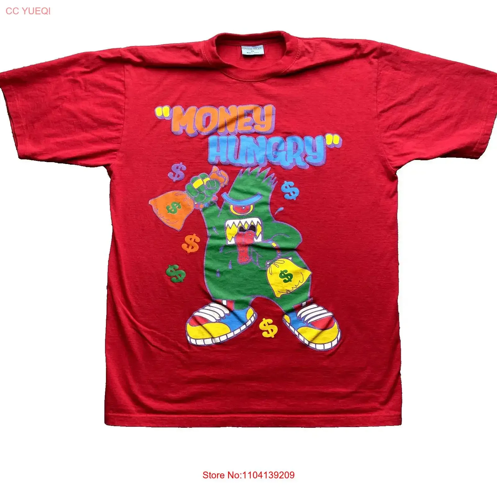 Russo Wear T Shirt Mens XL Red Money Hungry Tall Heavy Cotton Cash Vintage vintage Washed homme Unisex graphic streetwear