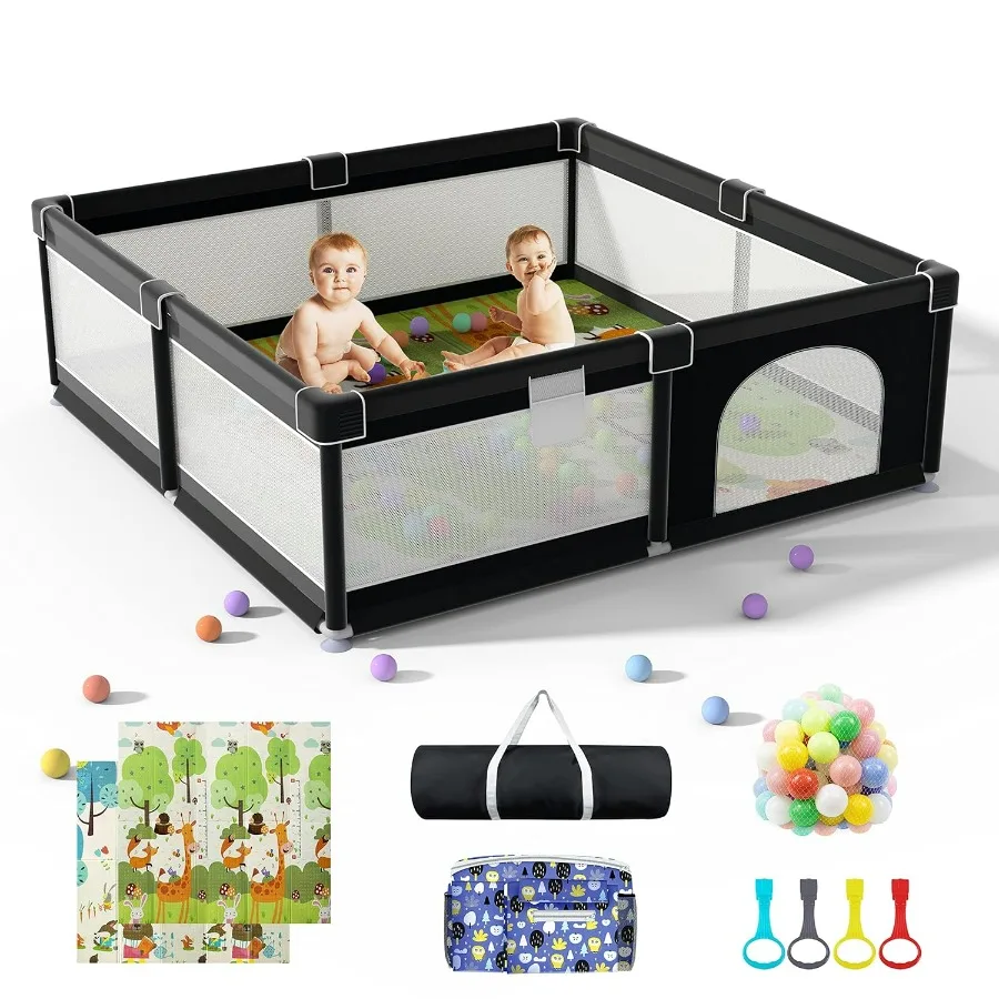 Extra Large 79 x 71 Baby Playpen with Mat Baby Gate Play Yard Portable Toddler Playpen Large Play Pen for Babies Mat Included P