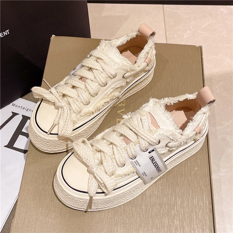 

Brand Platform Women Sneakers Dissolving Flat Heel Dirty Shoes Women Canvas Sneakers Spring Summer Student Casual Sport Shoes