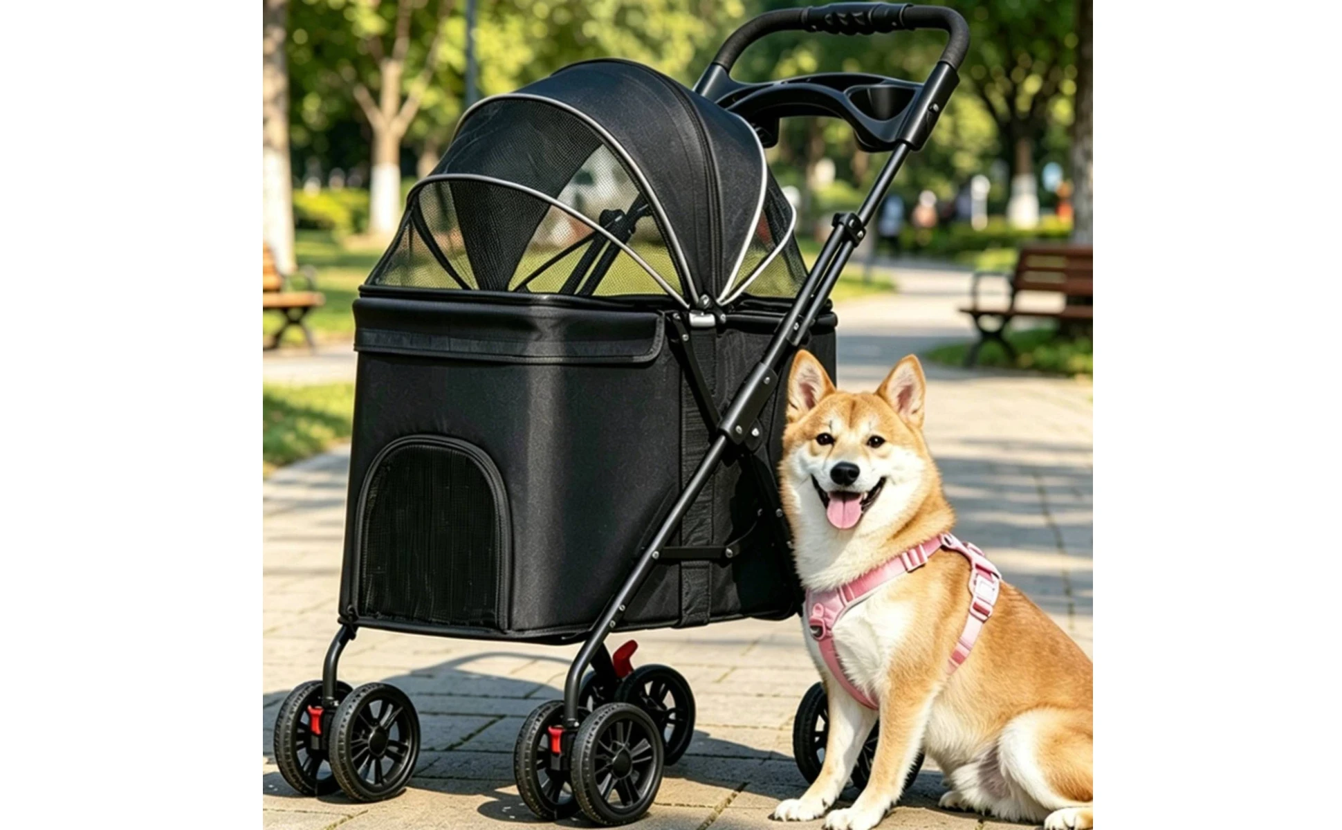 Foldable Pet Stroller Carrier Wheeled Mesh Pet Stroller