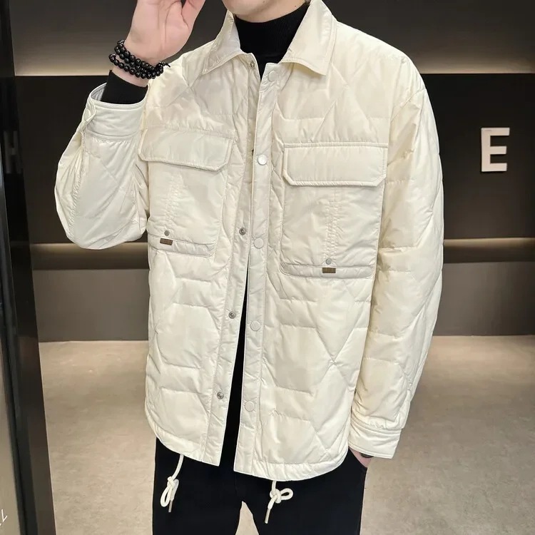 

2023 New Men's Light Luxury Style Down Jacket Short Winter Personalized Trend Casual Duck Down Buttoned Shirt Collar Jacket