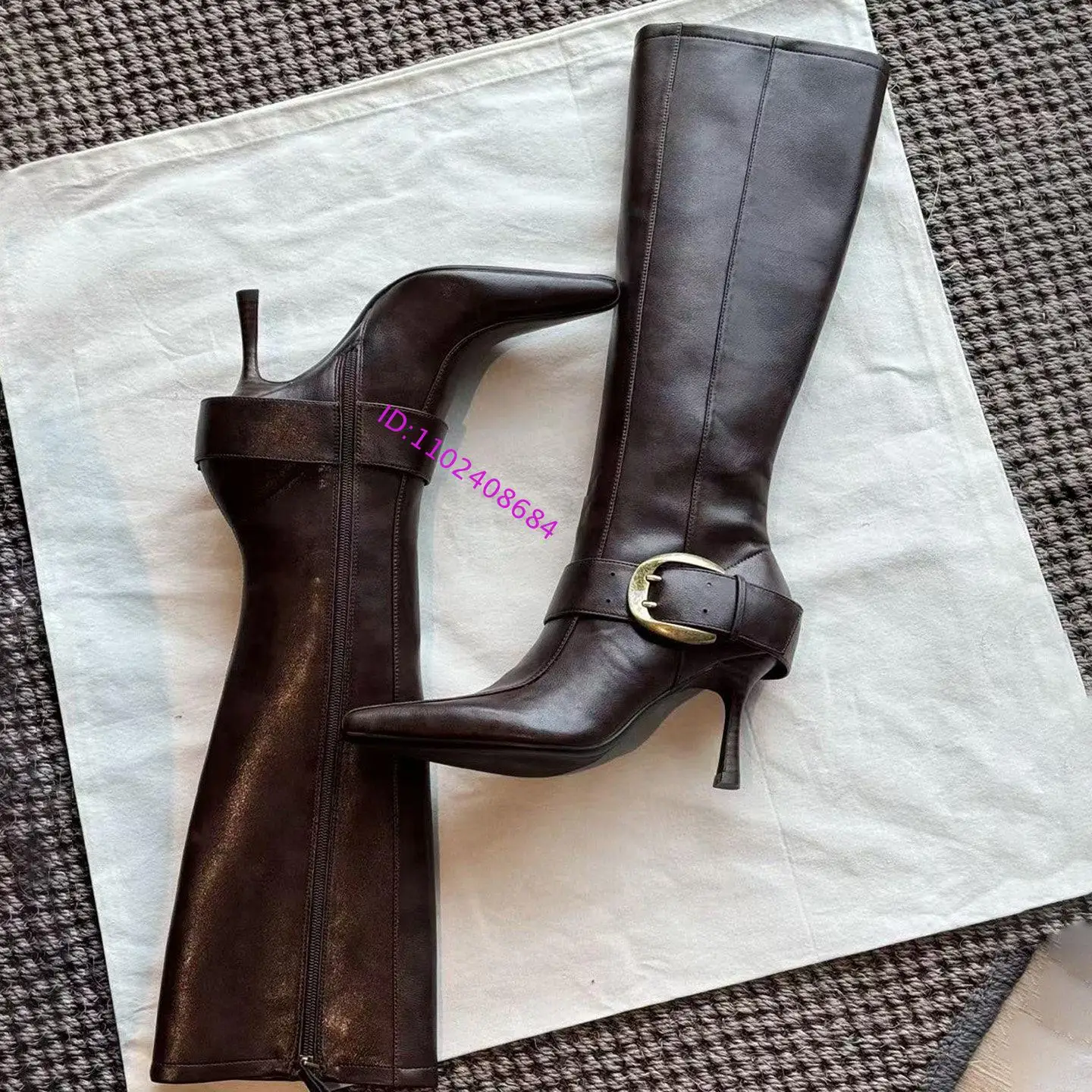 Deisgn Women Pointed Toe High Heel Riding Boots Sexy Belt Buckle Slimming Thigh-High Stiletto Heel Knee High Boots