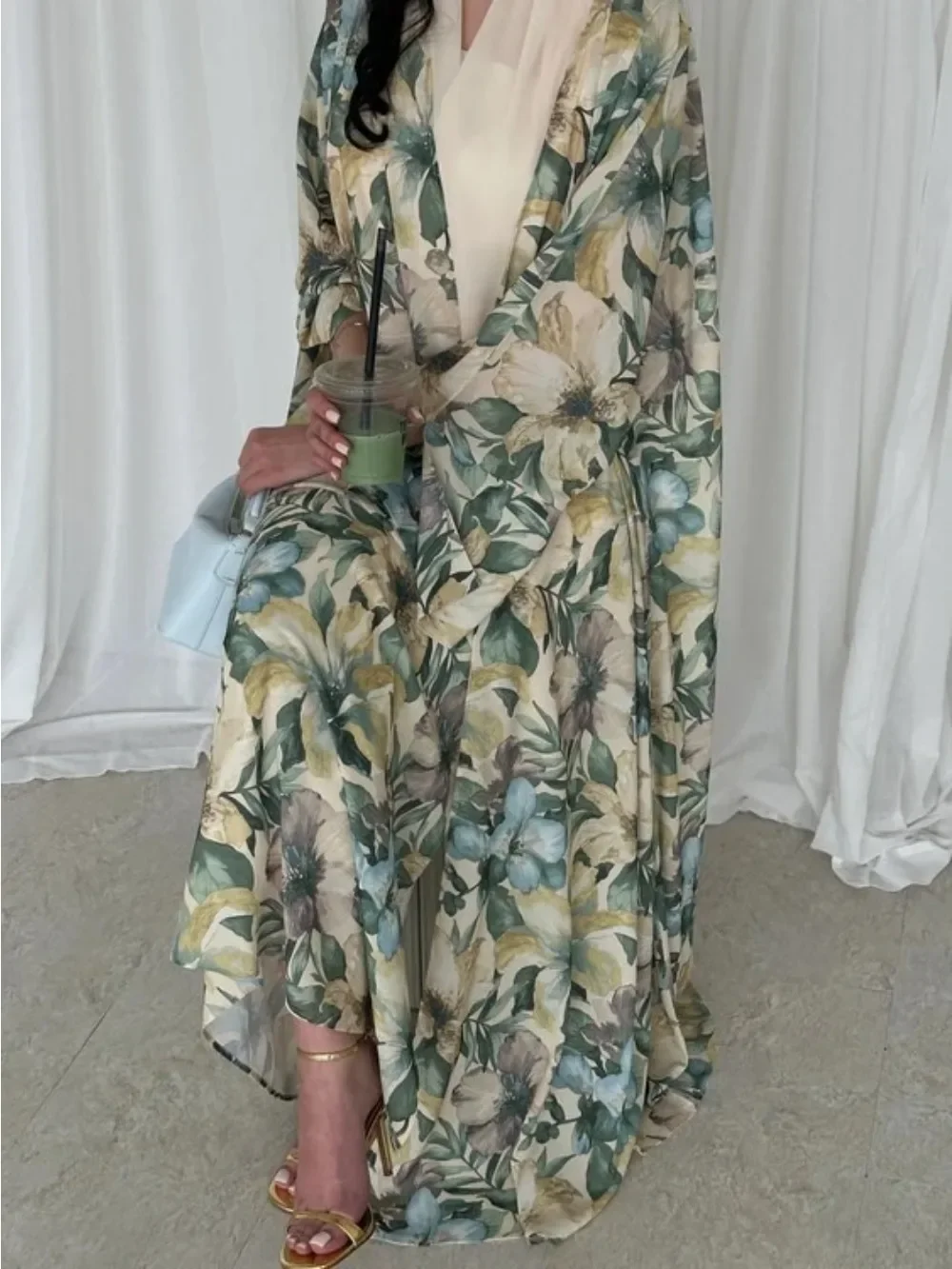 

Ид женский шарф Абая, комплект из 2 предметов, открытое платье с принтом, мусульманский Джалабия, Рамадан, Vestidos Largos, арабский длинный халат, марокко, Дубай, кафтан